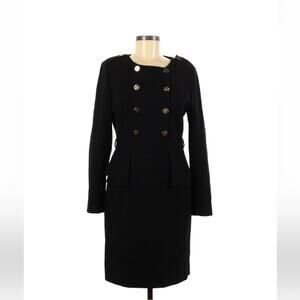 Scofield fitted peplum sheath dress with gold buttons epaulettes - MED 170/92A